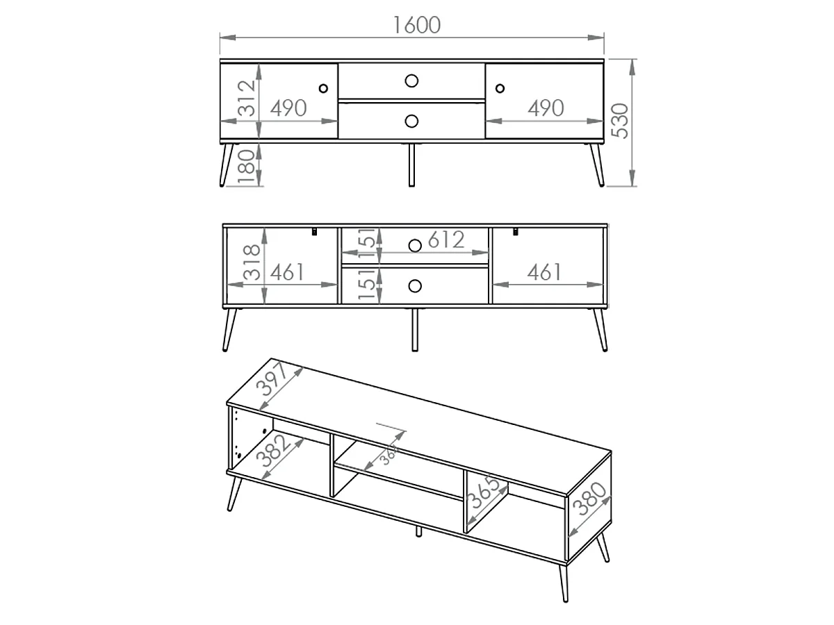Meuble TV 2 portes 160 cm Thalia Bleu