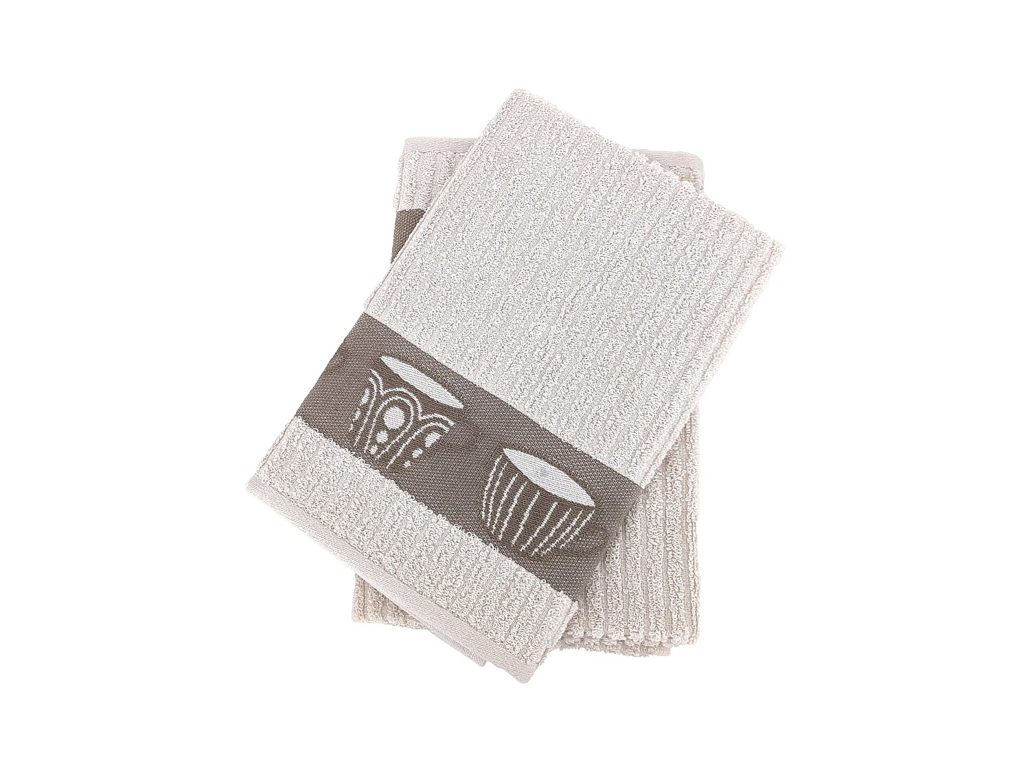 Lot de 2 torchons de cuisine pur coton 50x50 cm DELICARA beige