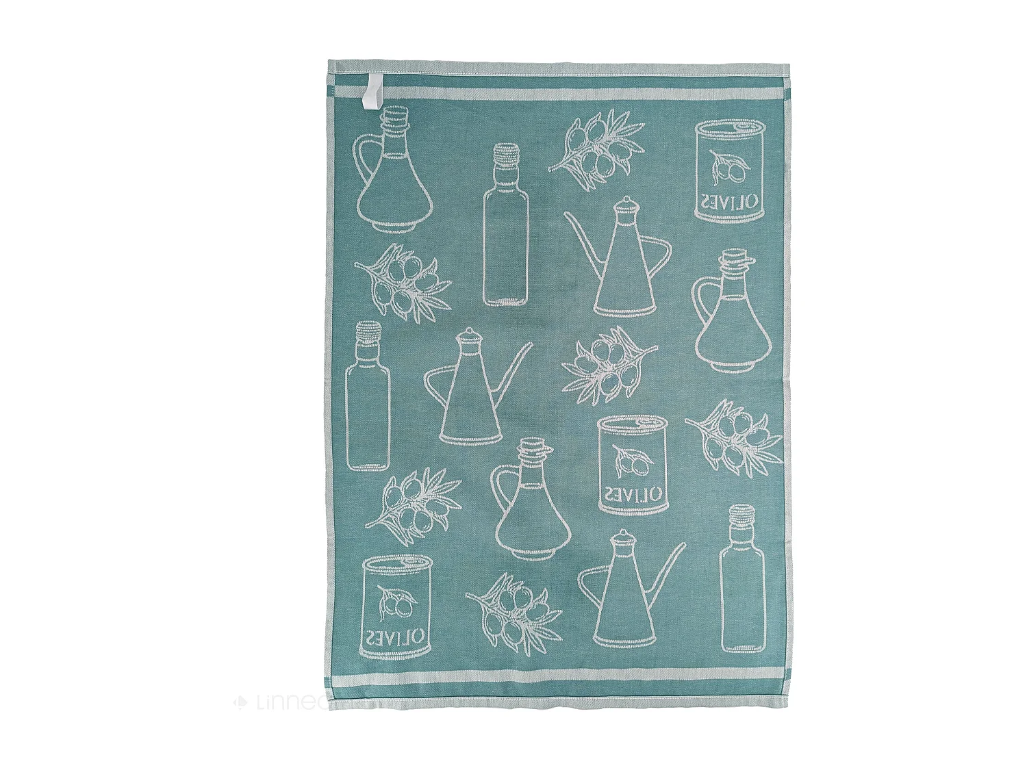 Lot de 2 torchons de cuisine pur coton 50x70 cm EVOO motif olives vert