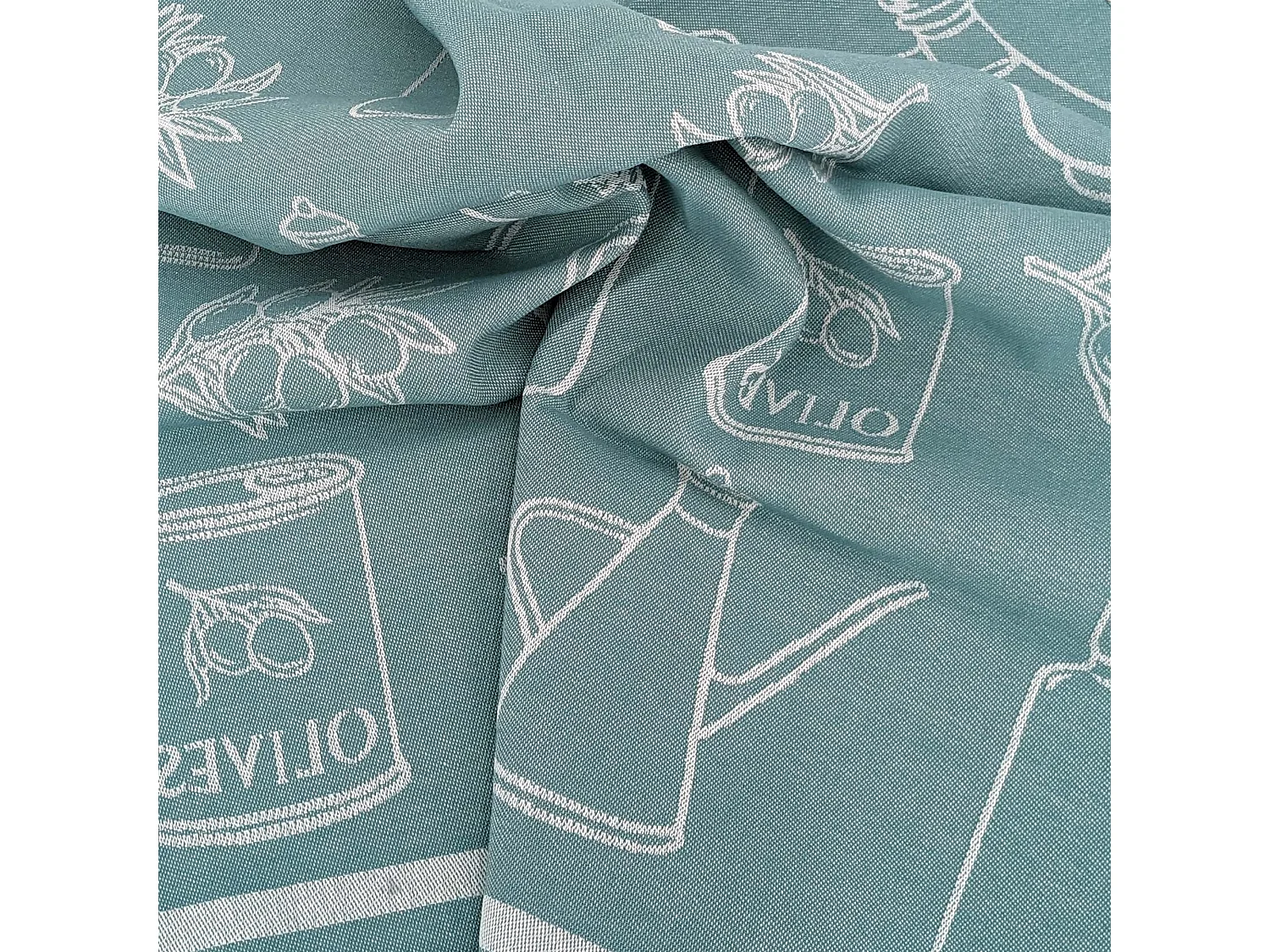 Lot de 2 torchons de cuisine pur coton 50x70 cm EVOO motif olives vert