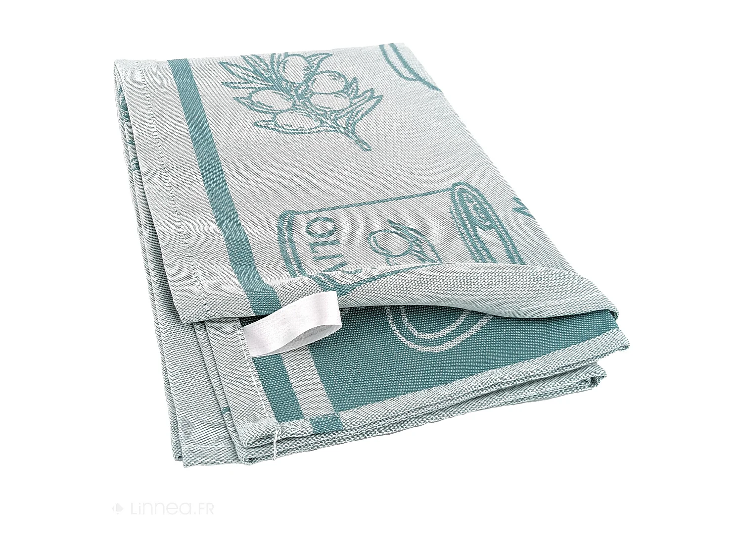 Lot de 2 torchons de cuisine pur coton 50x70 cm EVOO motif olives vert