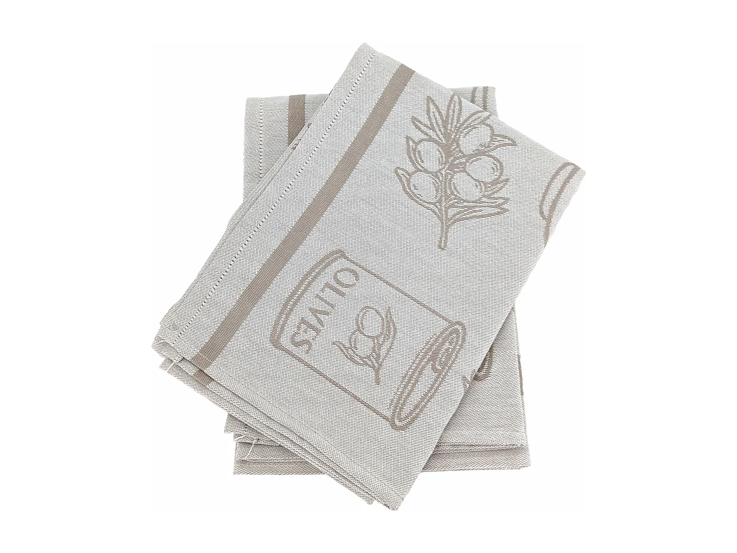 Lot de 2 torchons de cuisine pur coton 50x70 cm EVOO motif olives beige