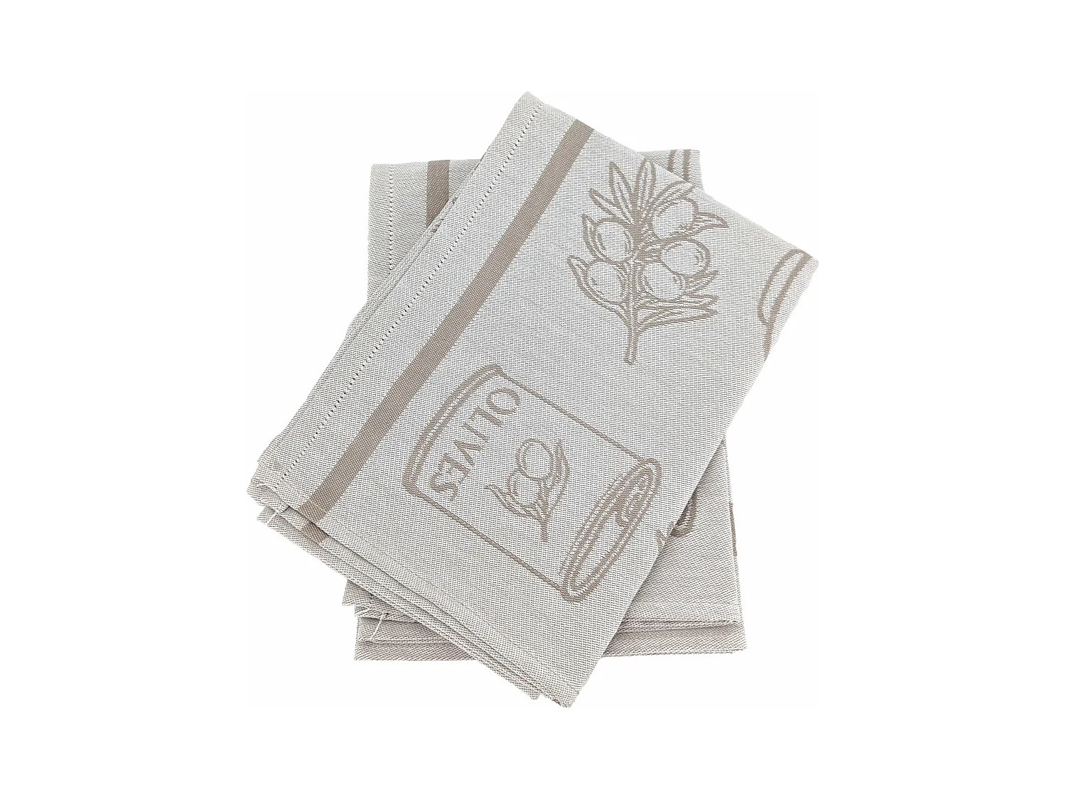 Lot de 2 torchons de cuisine pur coton 50x70 cm EVOO motifs olives beige