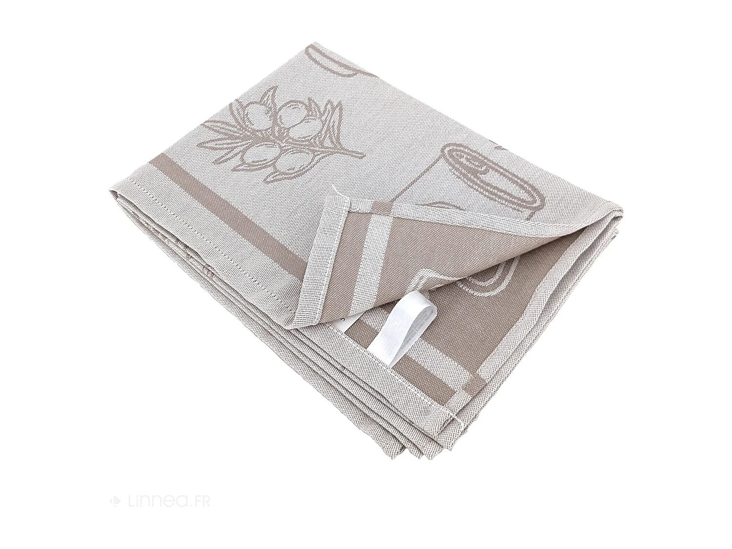 Lot de 2 torchons de cuisine pur coton 50x70 cm EVOO motif olives beige