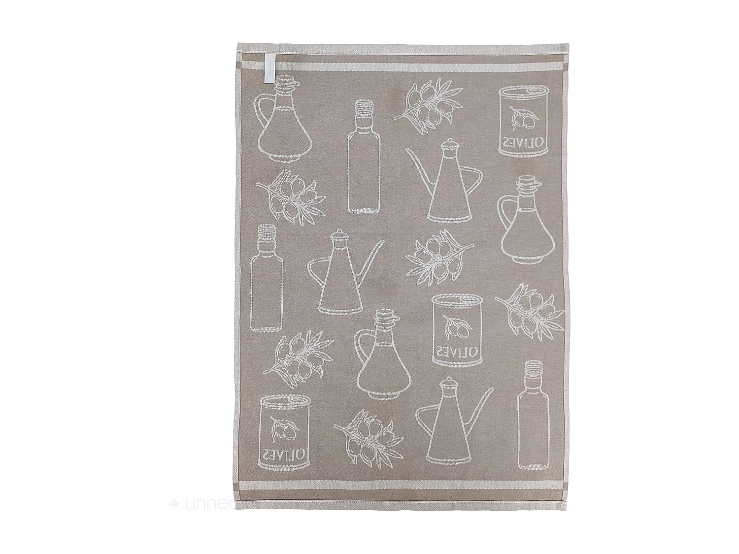 Lot de 2 torchons de cuisine pur coton 50x70 cm EVOO motif olives beige