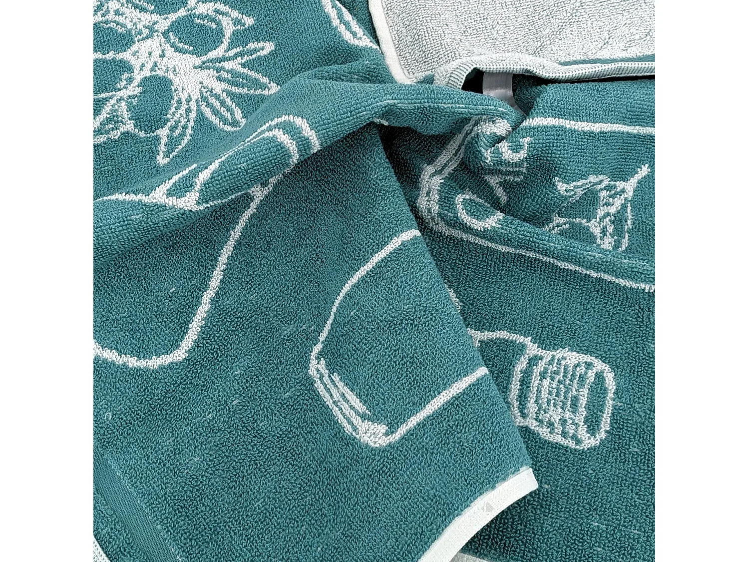 Lot de 2 torchons de cuisine pur coton 50x50 cm EVOO motif olives vert