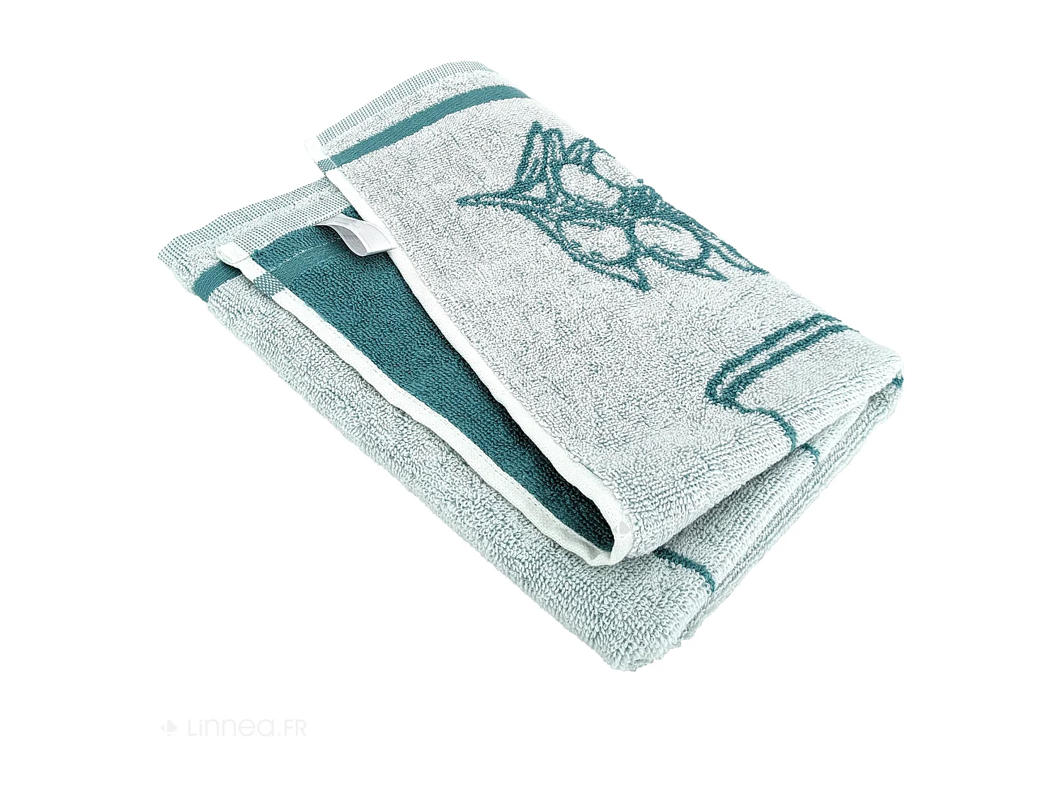 Lot de 2 torchons de cuisine pur coton 50x50 cm EVOO motif olives vert