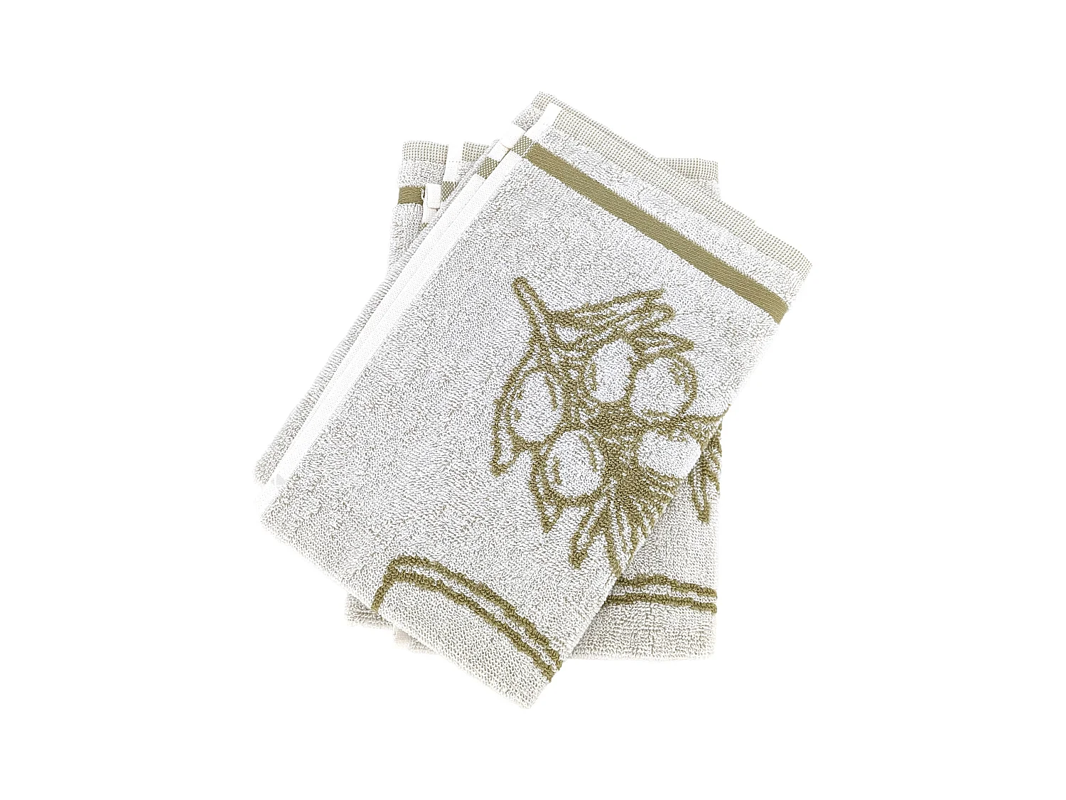 Lot de 2 torchons de cuisine pur coton 50x50 cm EVOO vert kaki