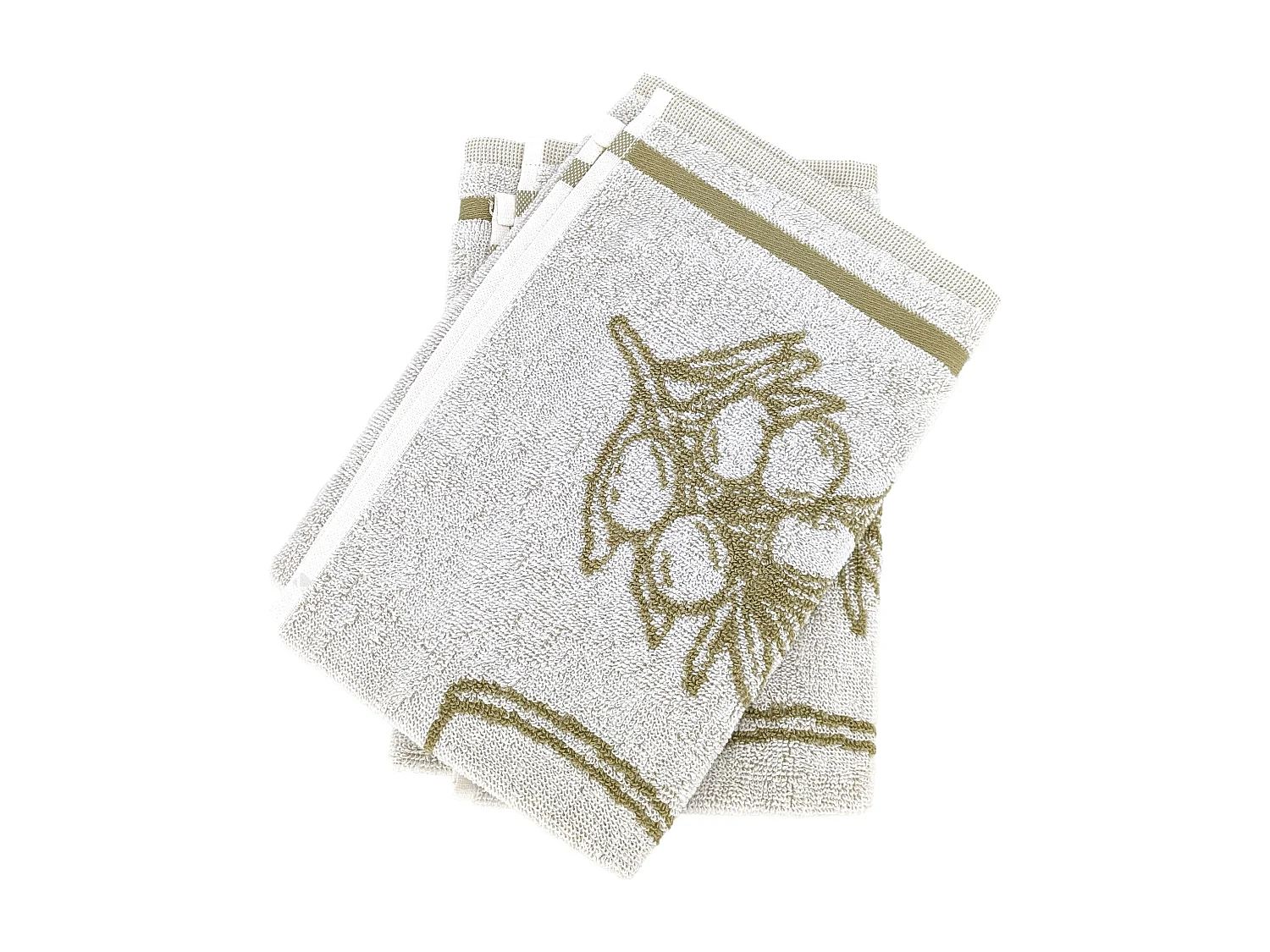 Lot de 2 torchons de cuisine pur coton 50x50 cm EVOO vert kaki