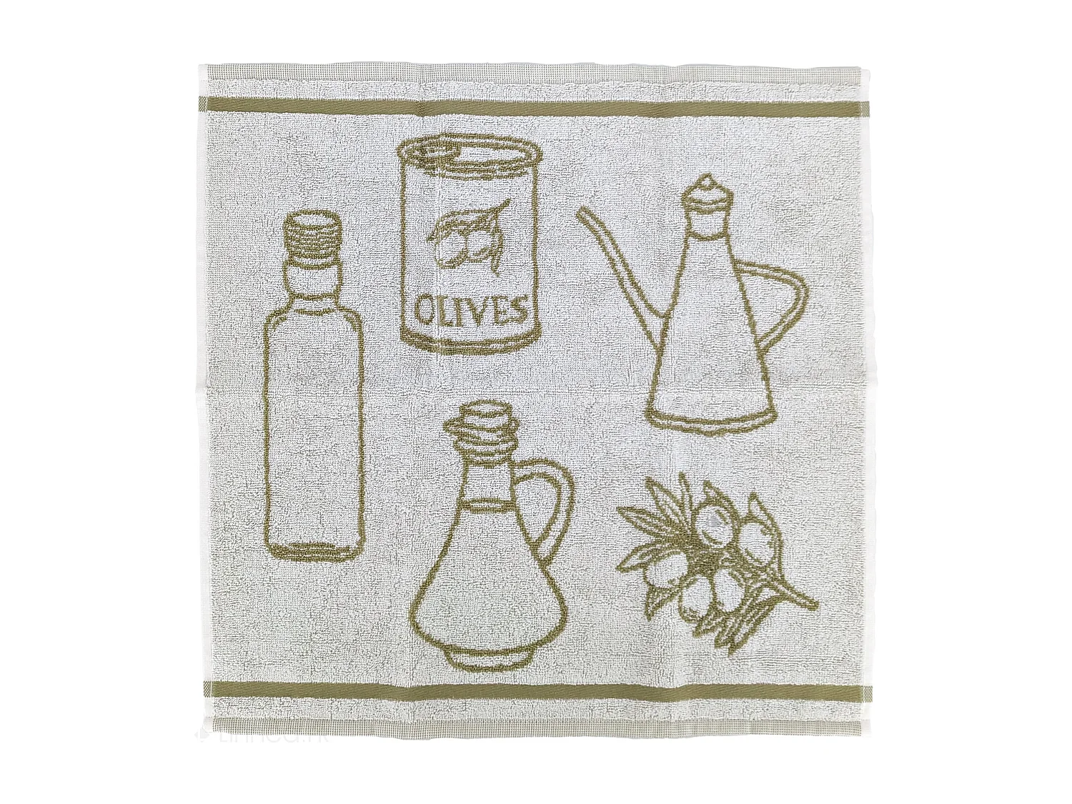 Lot de 2 torchons de cuisine pur coton 50x50 cm EVOO vert kaki