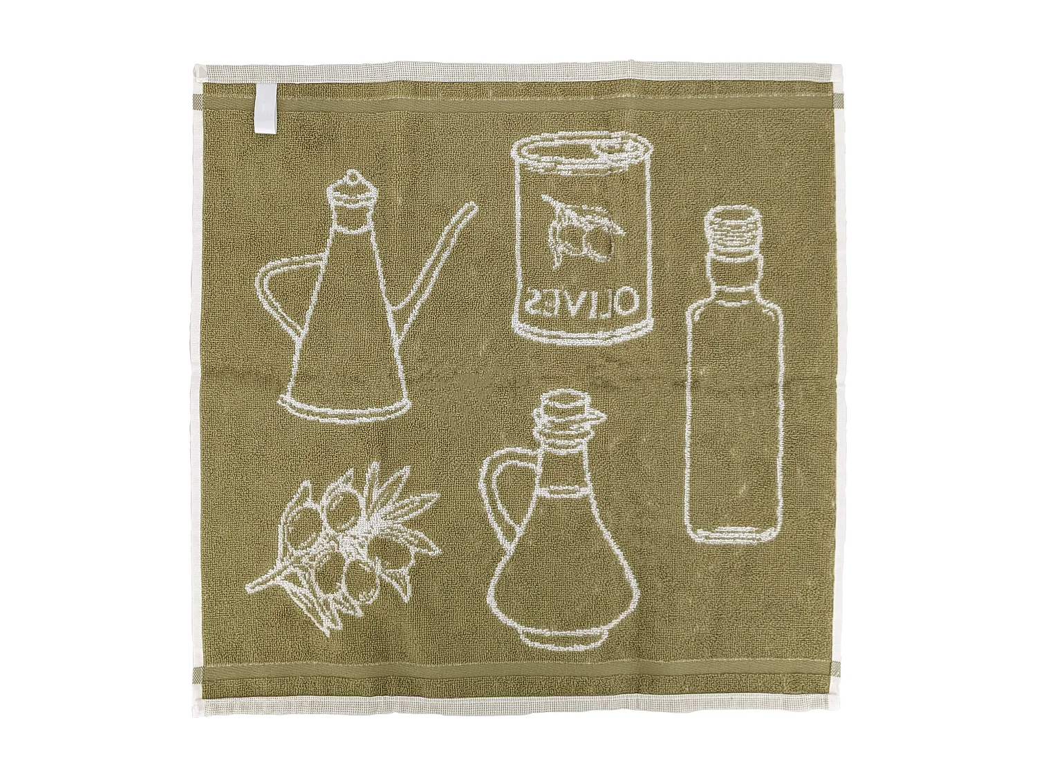 Lot de 2 torchons de cuisine pur coton 50x50 cm EVOO vert kaki