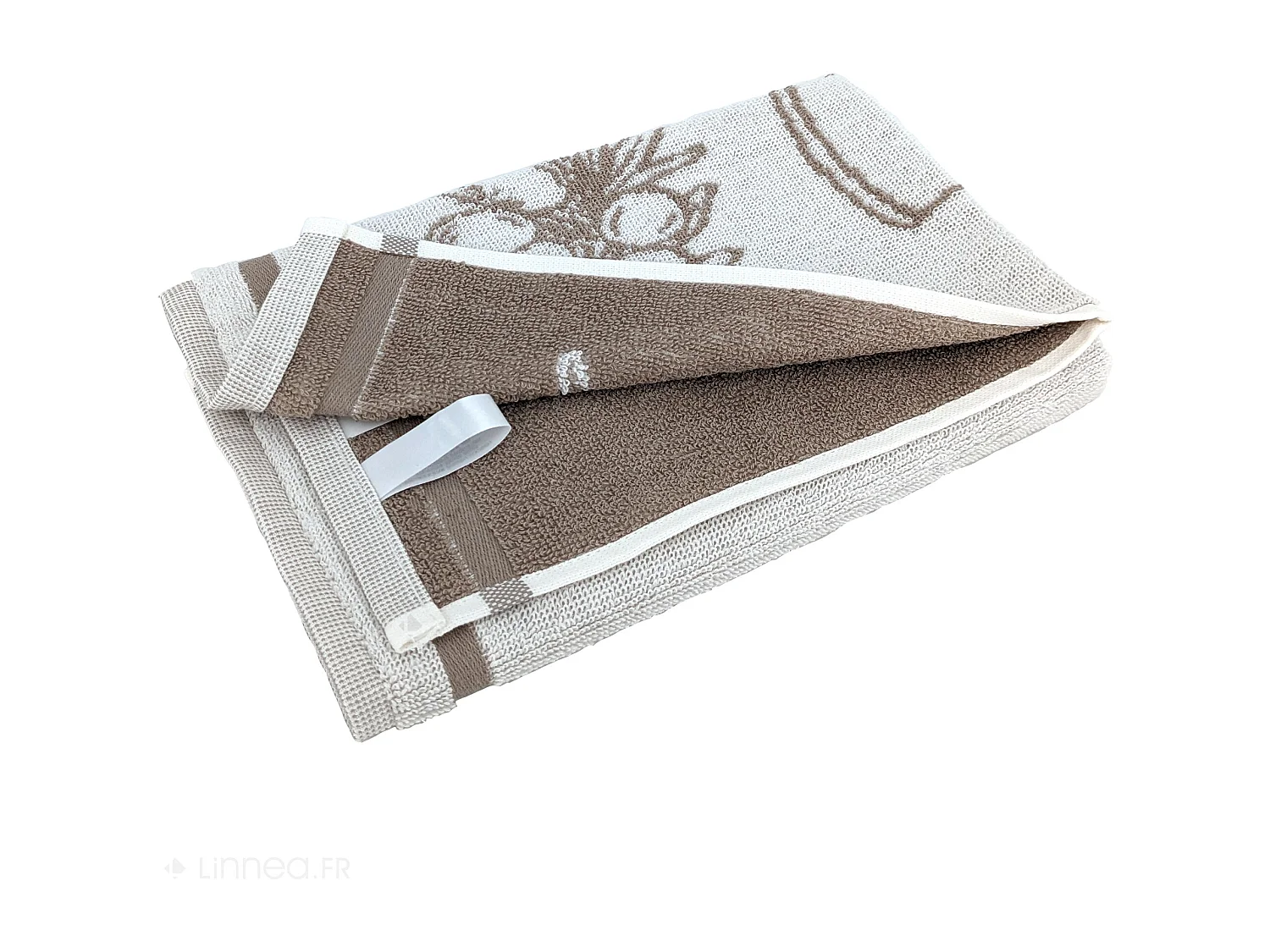 Lot de 2 torchons de cuisine pur coton 50x50 cm EVOO motif olives beige