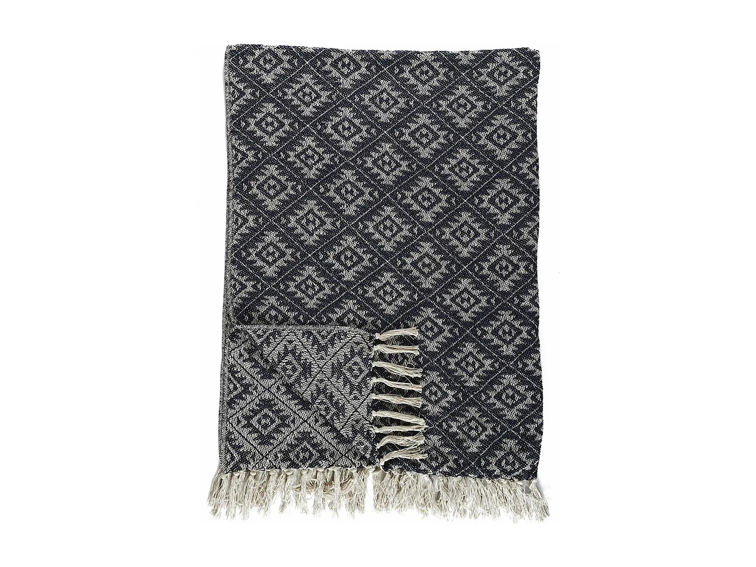 Plaid à franges 120x150cm collection SUN motifs ethnique noir