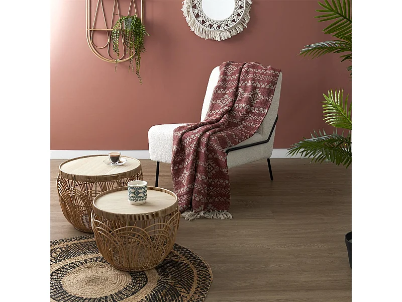 Plaid à franges 120x150cm collection SUN motifs ethnique marron