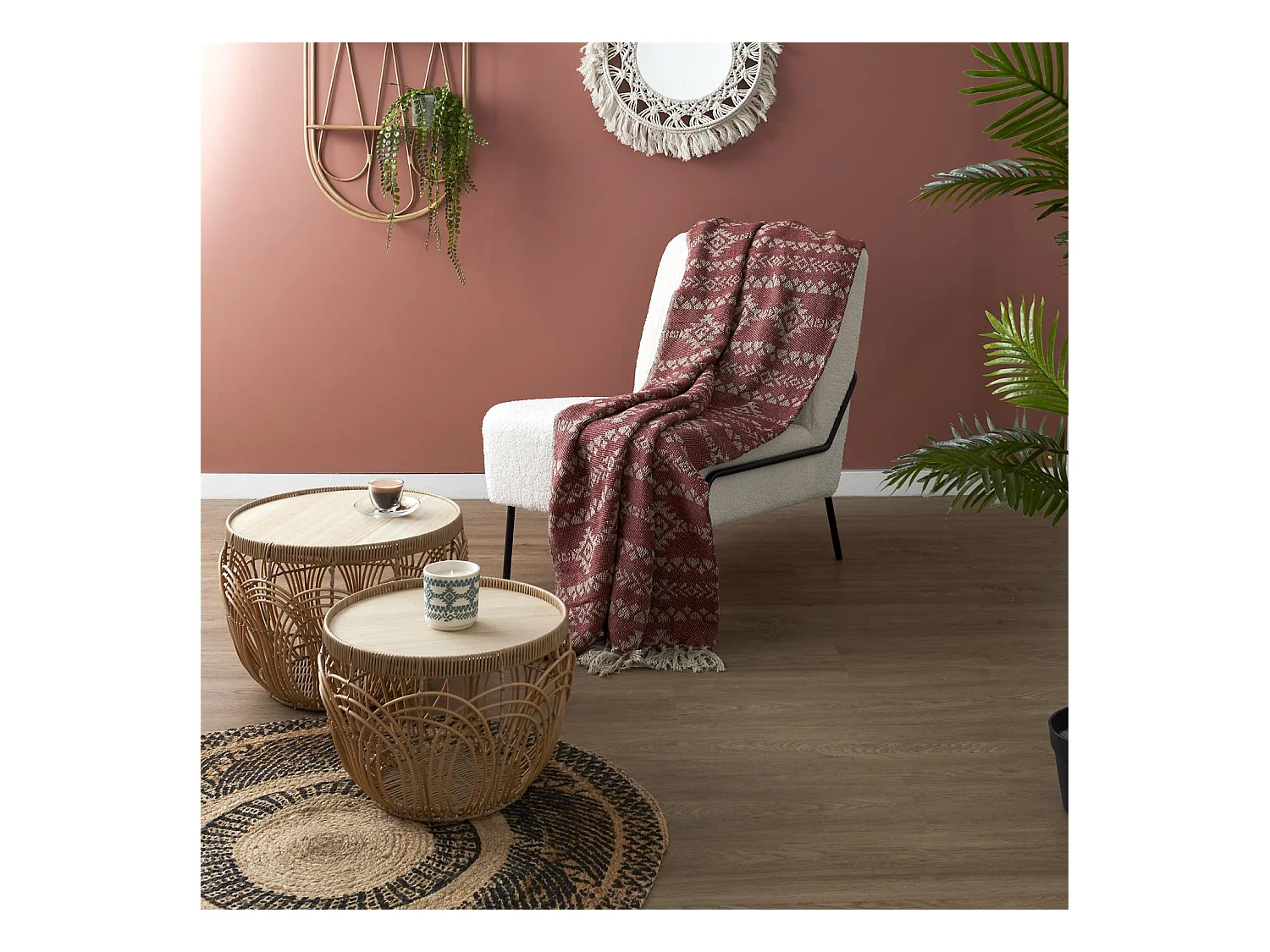 Plaid à franges 120x150cm collection SUN motifs ethnique marron