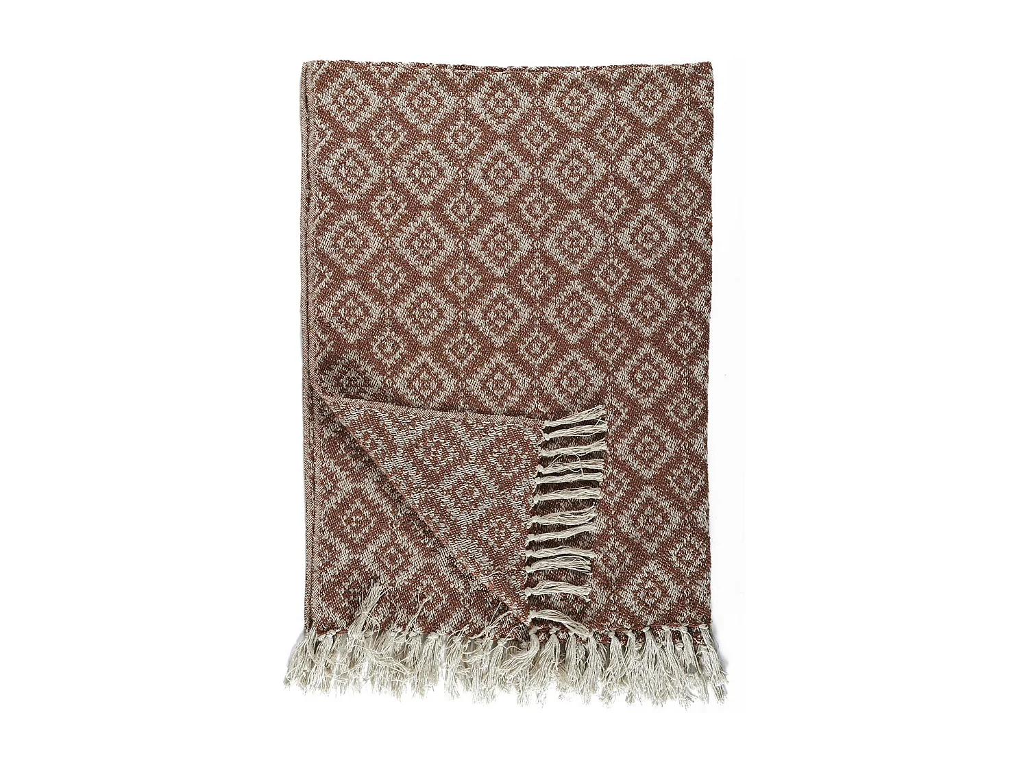 Plaid à franges 120x150cm collection SUN motifs ethnique marron