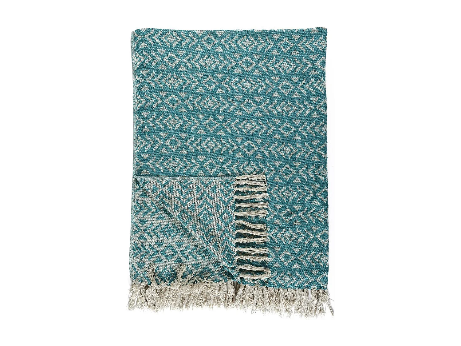 Plaid à franges 120x150cm collection SUN motifs ethnique bleu