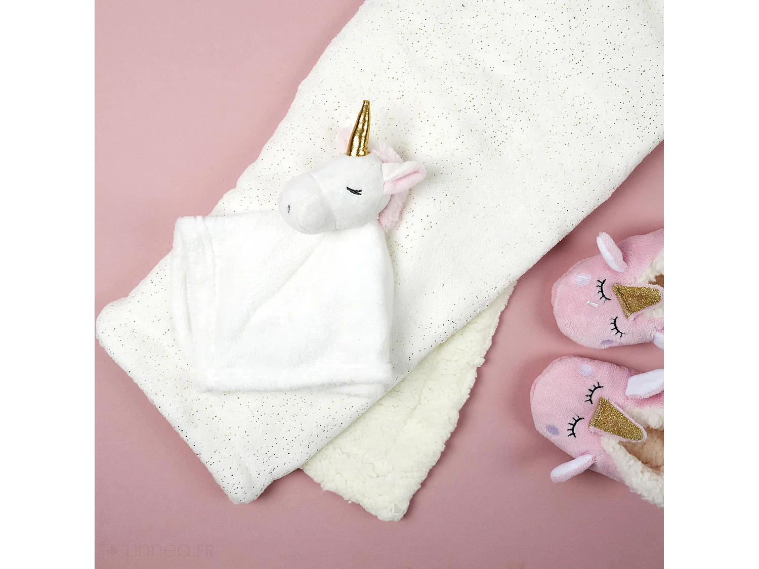 Peluche licorne blanche 20cm avec plaid 75x100 cm collection LITTLE CANDY blanc