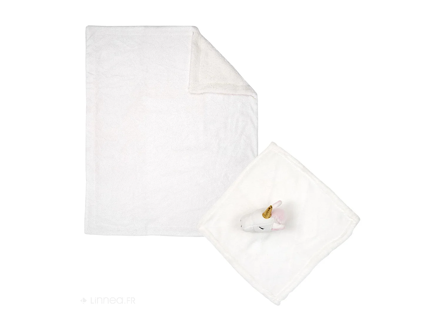 Peluche licorne blanche 20cm avec plaid 75x100 cm collection LITTLE CANDY blanc