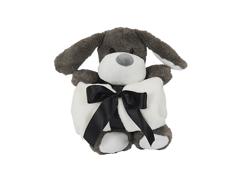 Peluche chien gris 20cm avec plaid 70x70 cm collection LITTLE CANDY gris