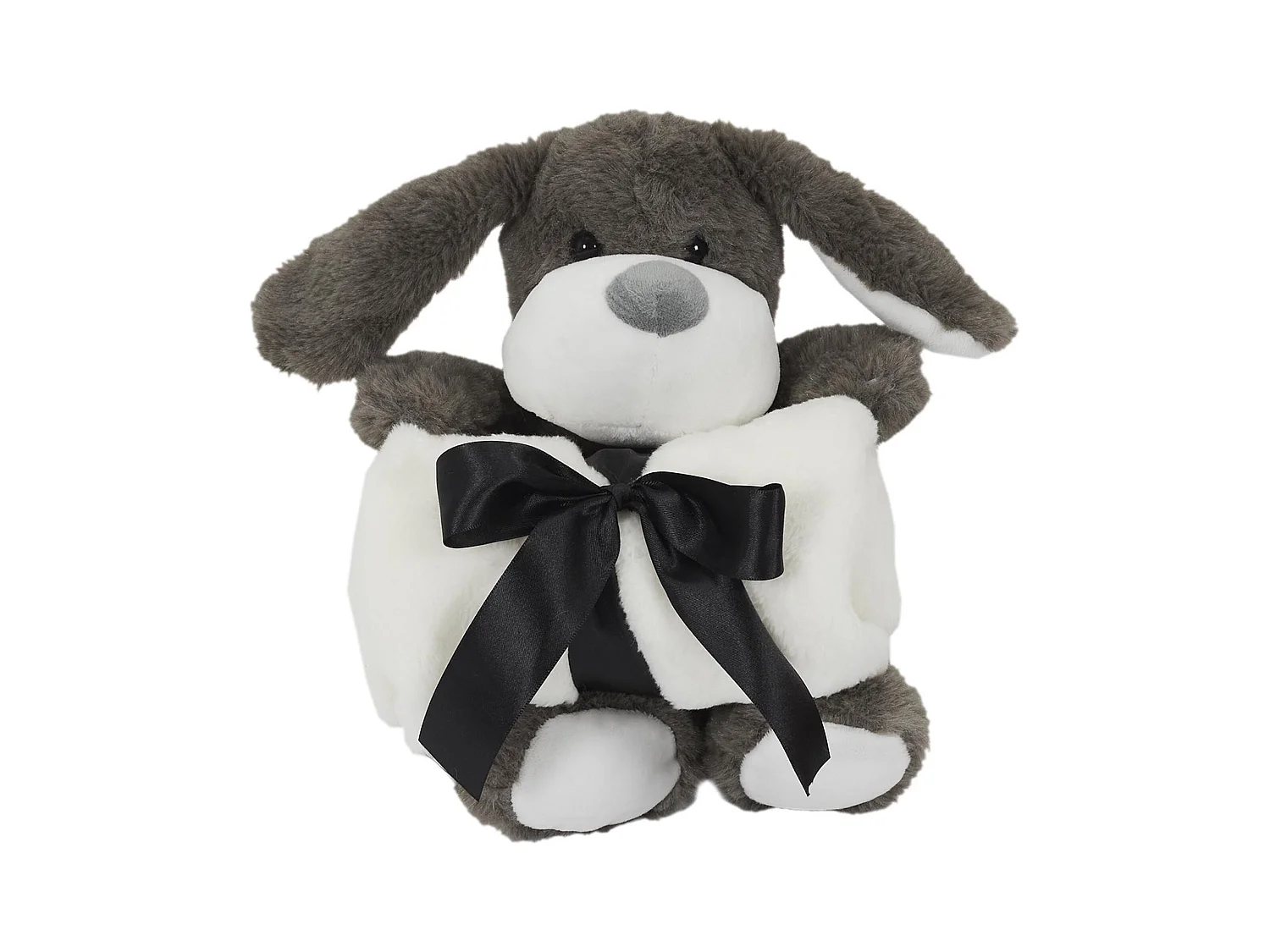 Peluche chien gris 20cm avec plaid 70x70 cm collection LITTLE CANDY gris