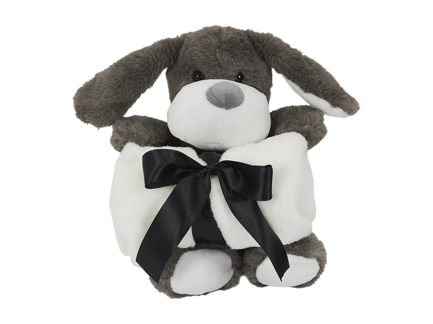 Peluche chien gris 20cm avec plaid 70x70 cm collection LITTLE CANDY gris