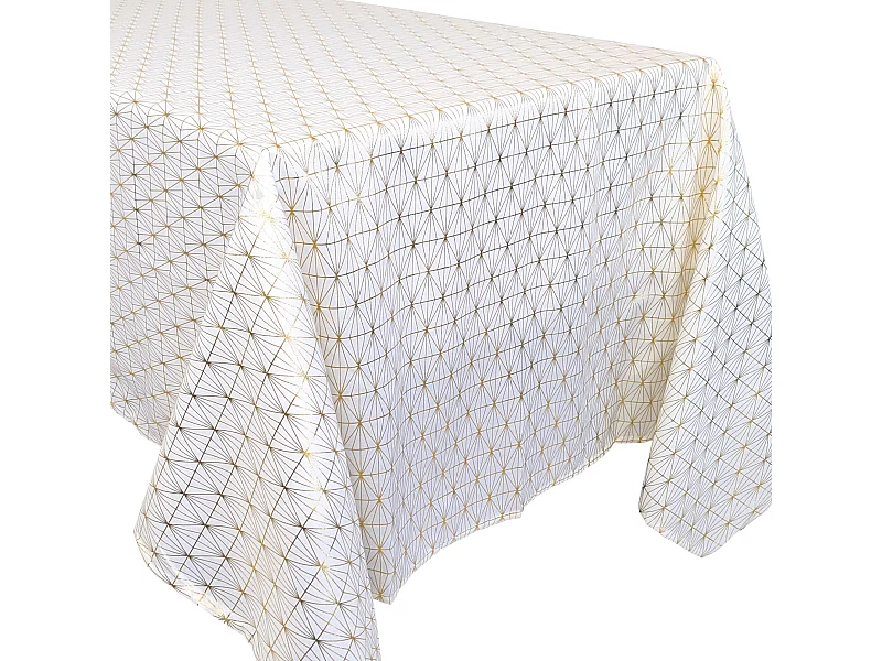 Nappe rectangle 140x250 cm GOLD motifs géométriques blanche dorée