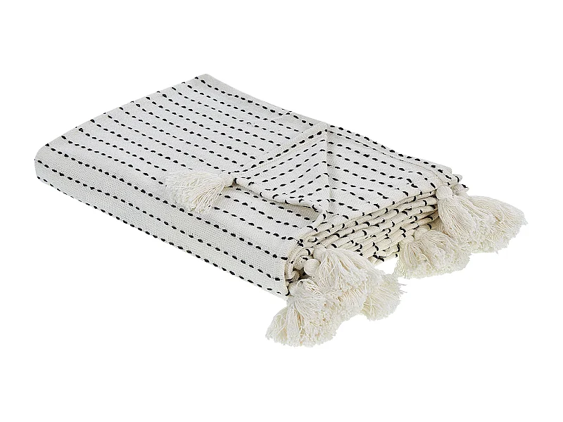 Decke Chenille weiß / cremeweiß 200 x 220 cm mit Quasten gestreift Modar