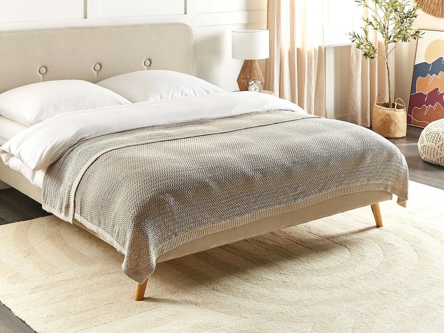 Decke Baumwolle beige 150 x 200 cm gestrickte Tagesdecke Ilen