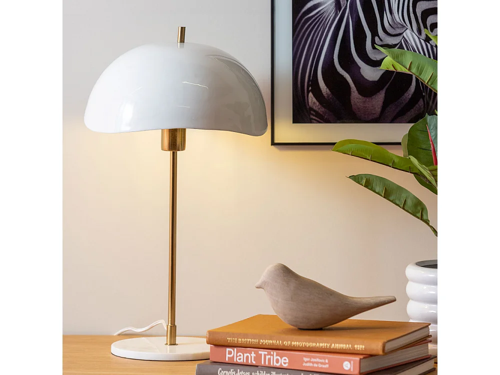Waved Dome - Lampe à poser en métal et marbre - Blanc