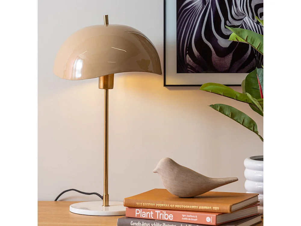 Waved Dome - Lampe à poser en métal et marbre - Marron