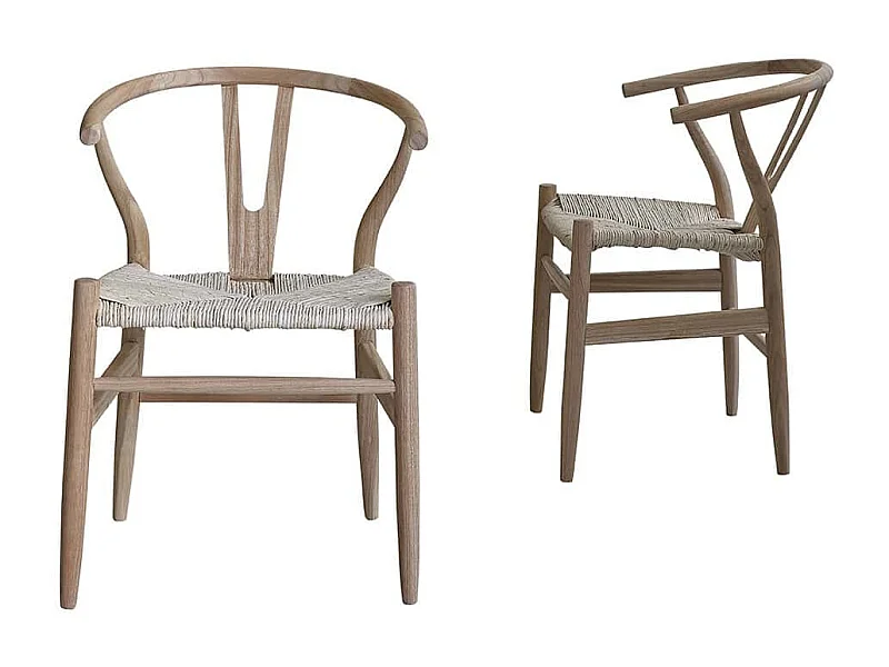 Conjunto de 2 sillas de madera de mindy maciza y asiento de tejido