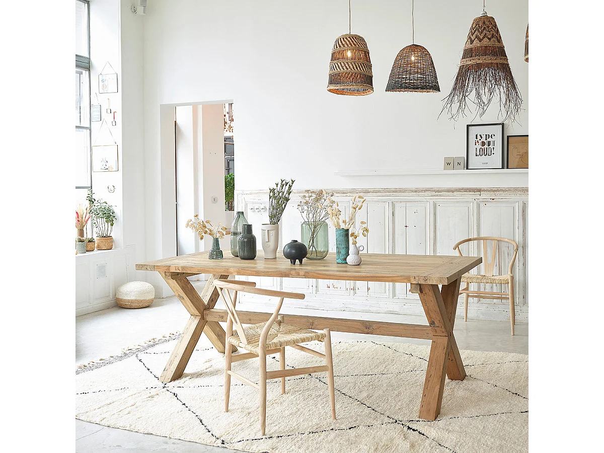 Lot de 2 chaises en mindi massif et assise tissée