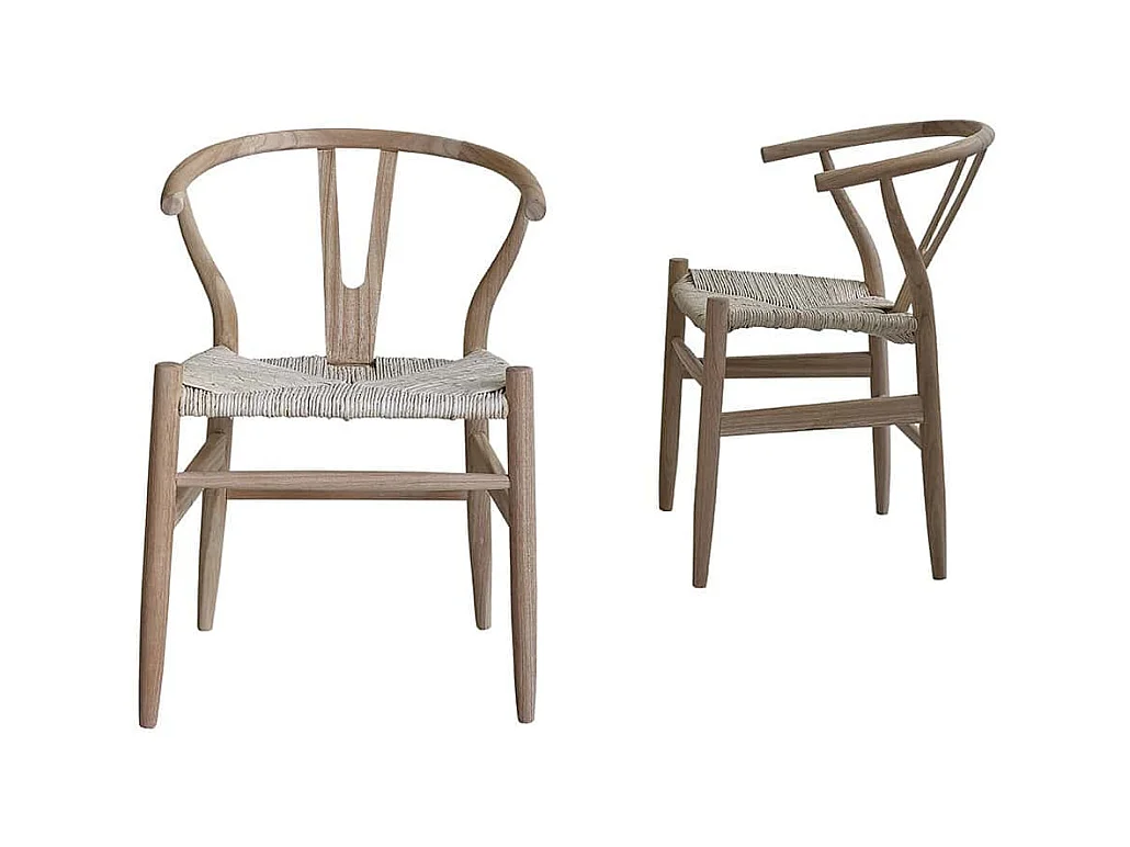 Lot de 2 chaises en mindi massif et assise tissée