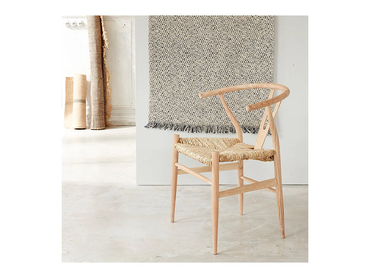 Conjunto de 2 sillas de madera de mindy maciza y asiento de tejido