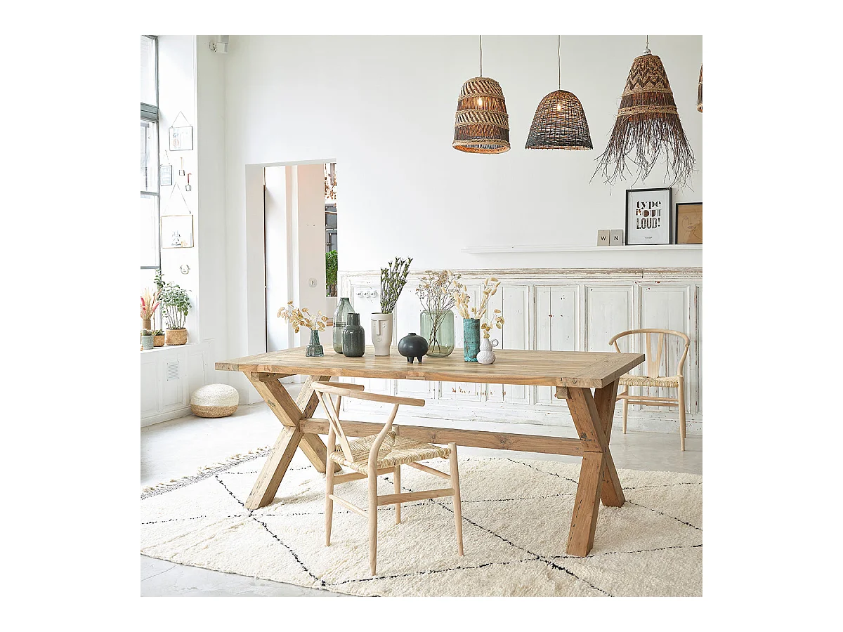 Conjunto de 2 sillas de madera de mindy maciza y asiento de tejido