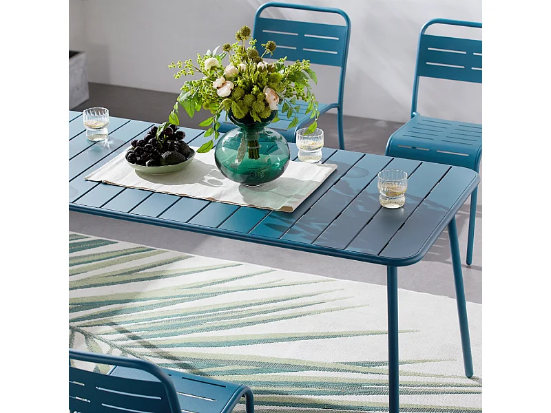 Tuinset van blauw staal voor 6 personen BERGAME