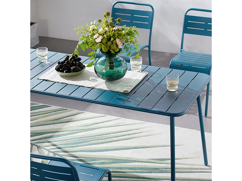 Tuinset van blauw staal voor 6 personen BERGAME