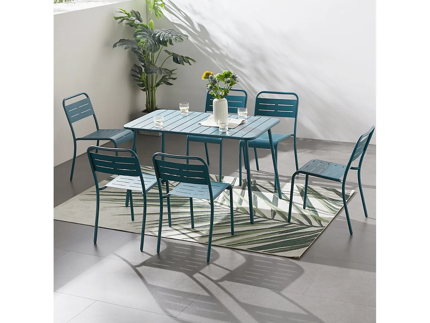 Table en acier 4-6 places bleue BERGAME