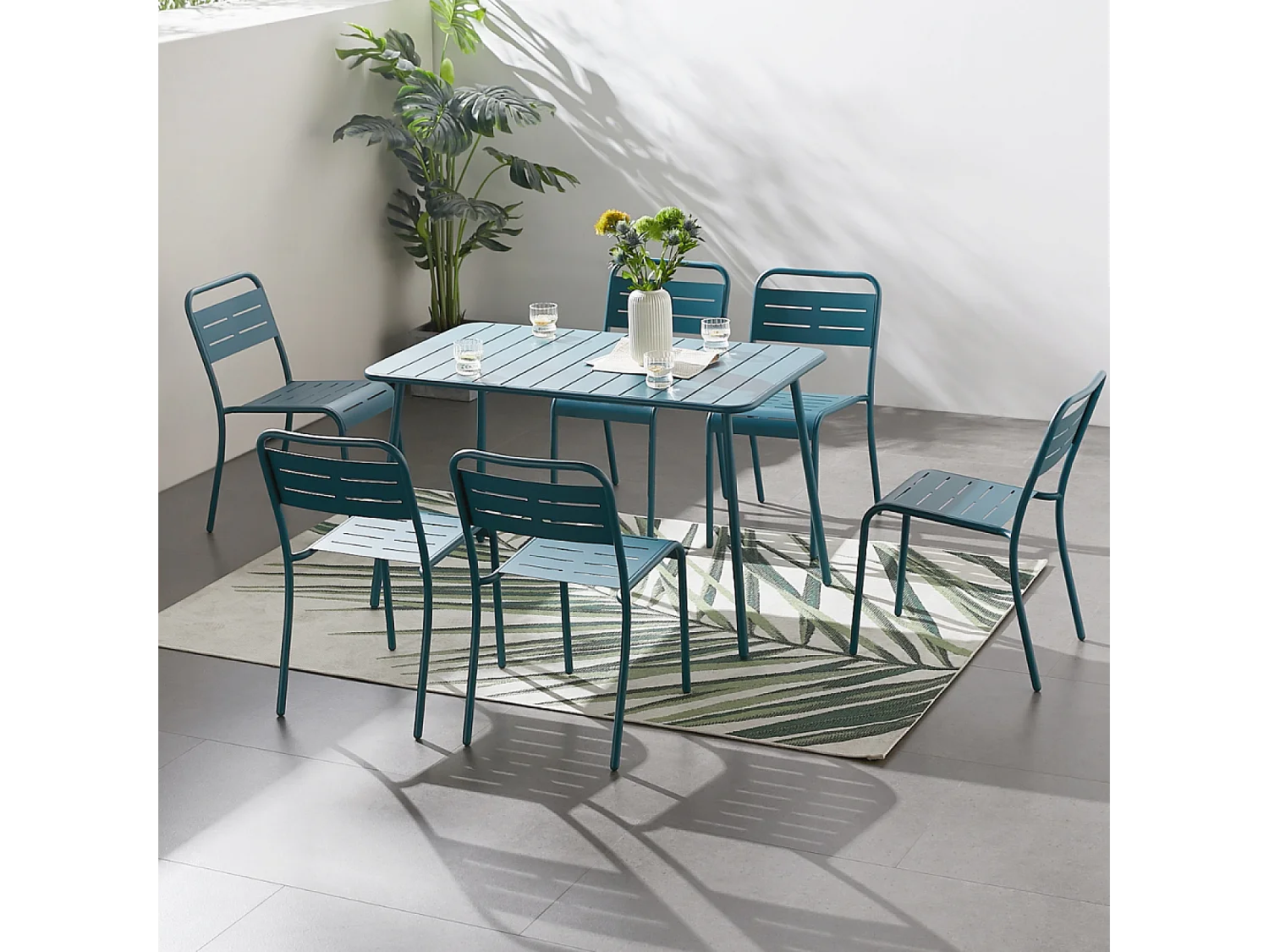 Table en acier 4-6 places bleue BERGAME