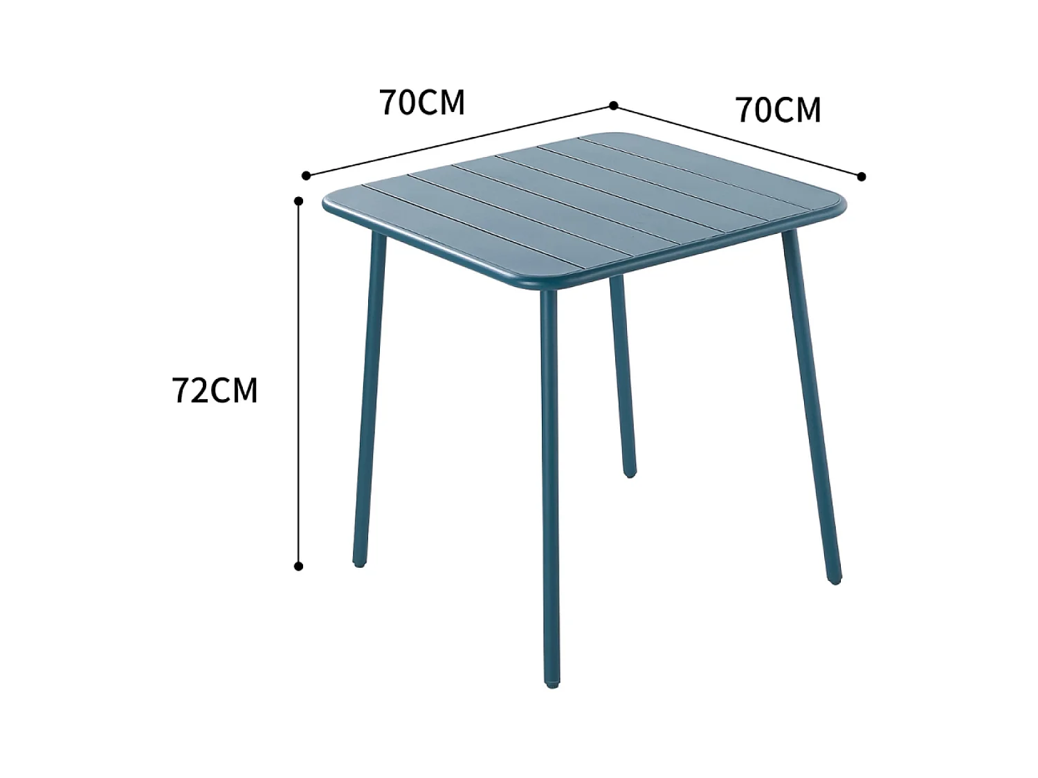 Vierkante tuinset voor 4 personen van blauw staal BERGAM