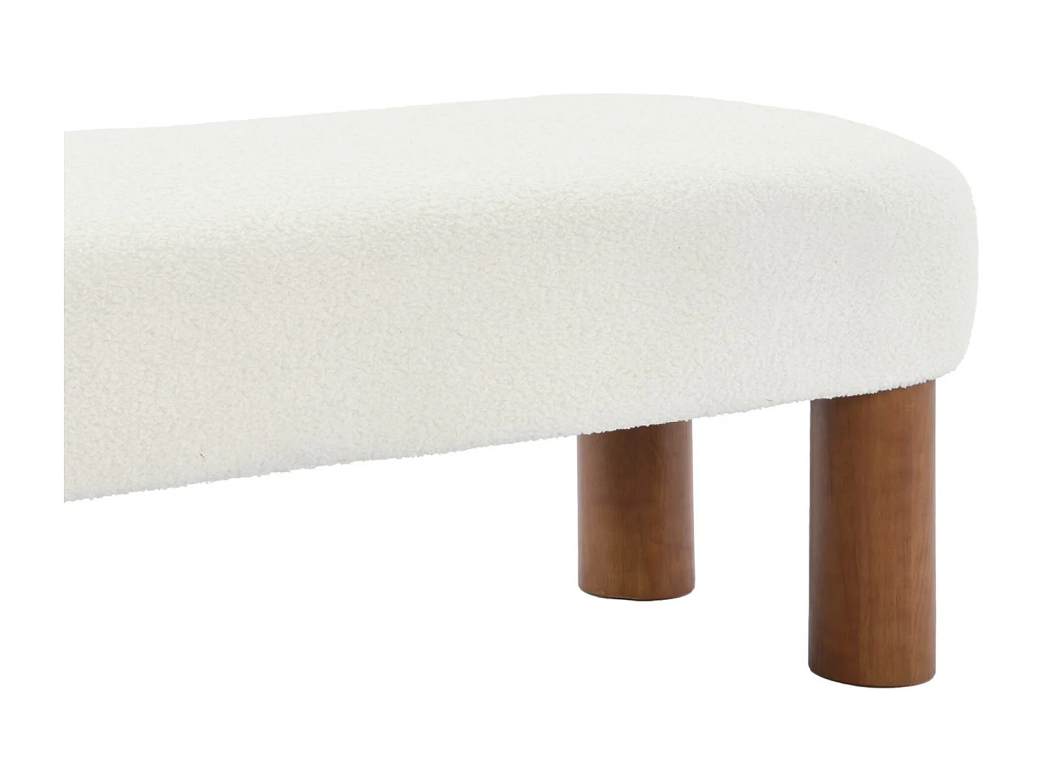 Banco, final de cama, madera de caucho y tejido borreguito blanco