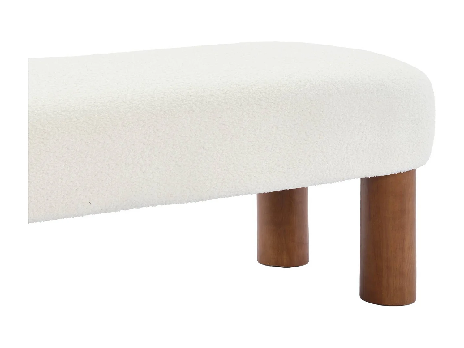 Panca in legno di gomma e tessuto bouclé, bianco