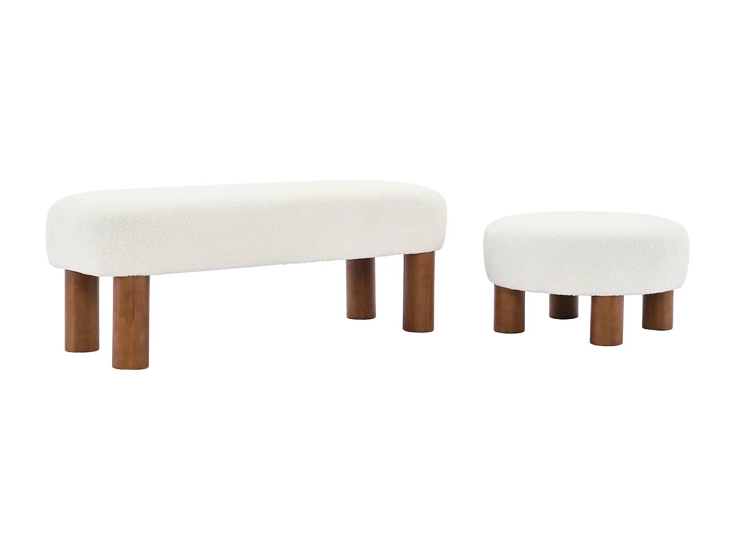 Panca in legno di gomma e tessuto bouclé, bianco