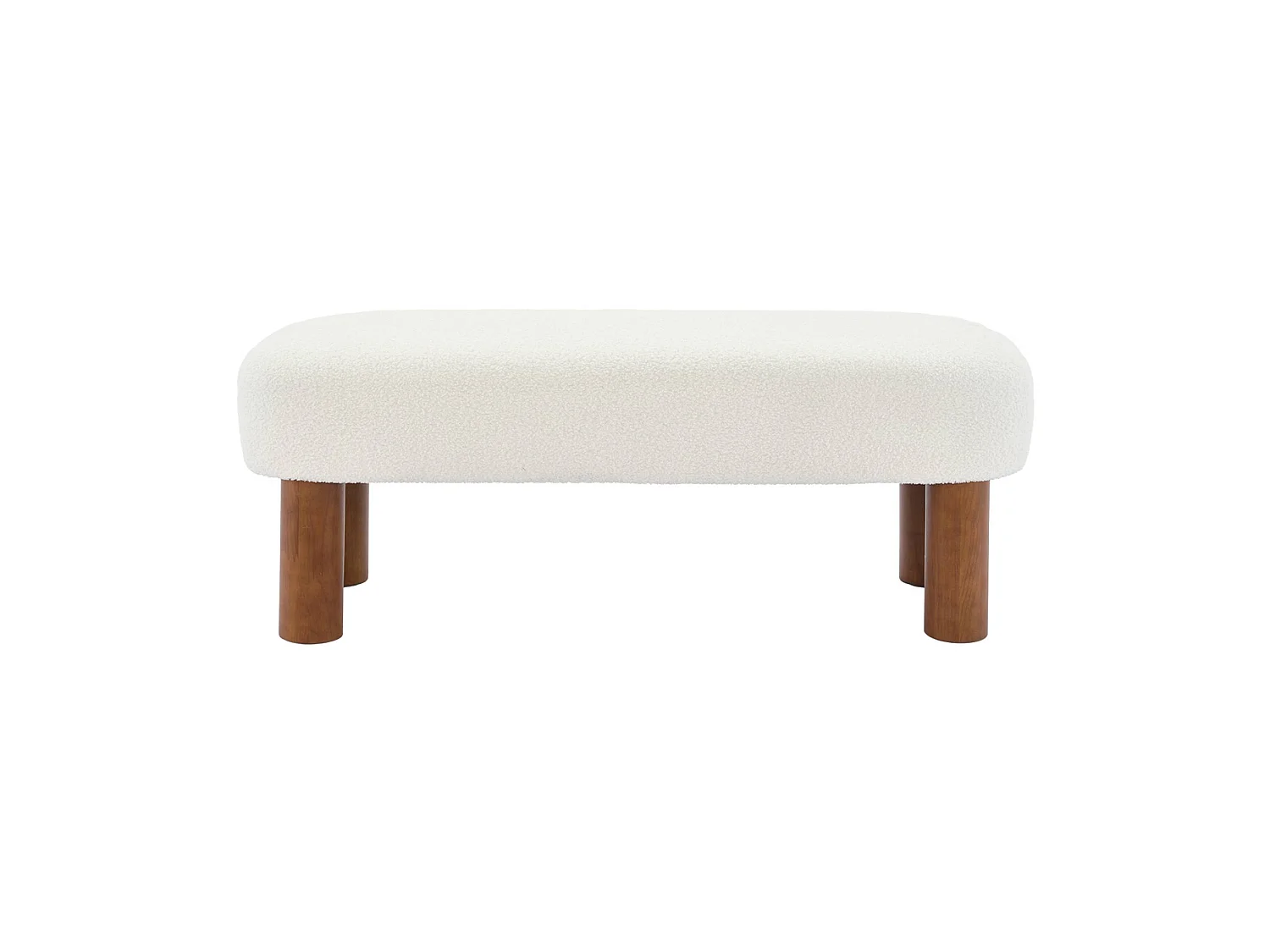 Panca in legno di gomma e tessuto bouclé, bianco