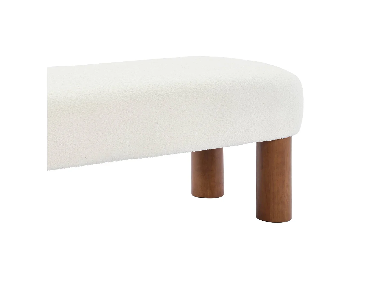 Panca in legno di gomma e tessuto bouclé, bianco