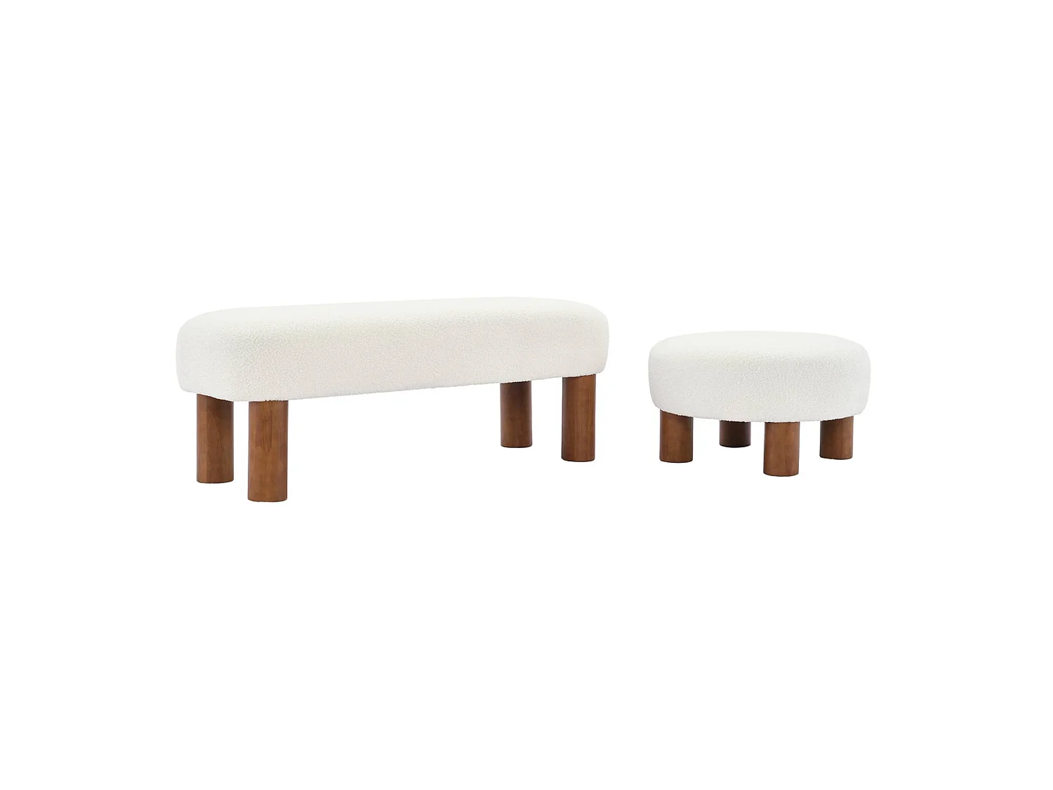 Panca in legno di gomma e tessuto bouclé, bianco
