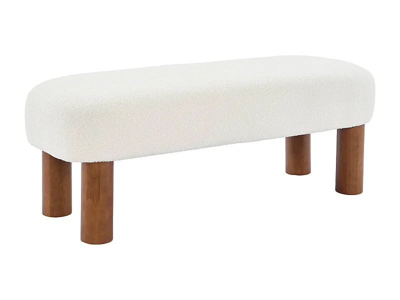 Panca in legno di gomma e tessuto bouclé, bianco