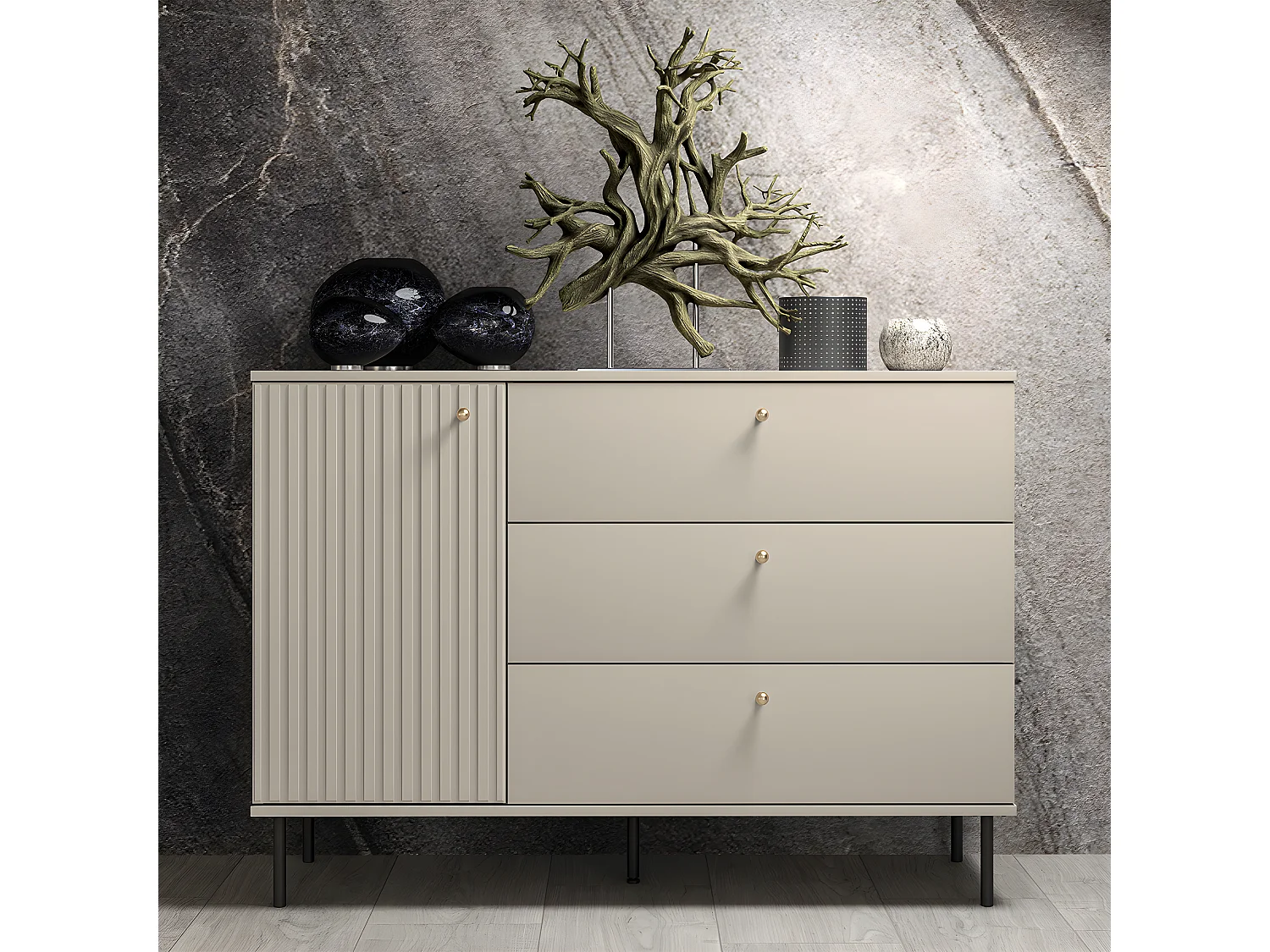 Buffet 1 porte 3 tiroirs Nova Cachemire