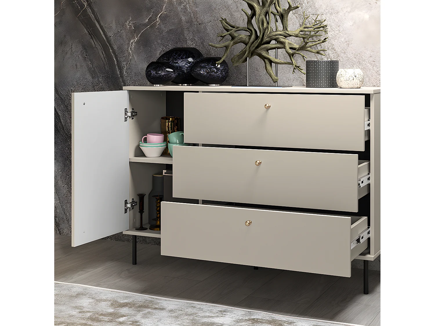 Buffet 1 porte 3 tiroirs Nova Cachemire